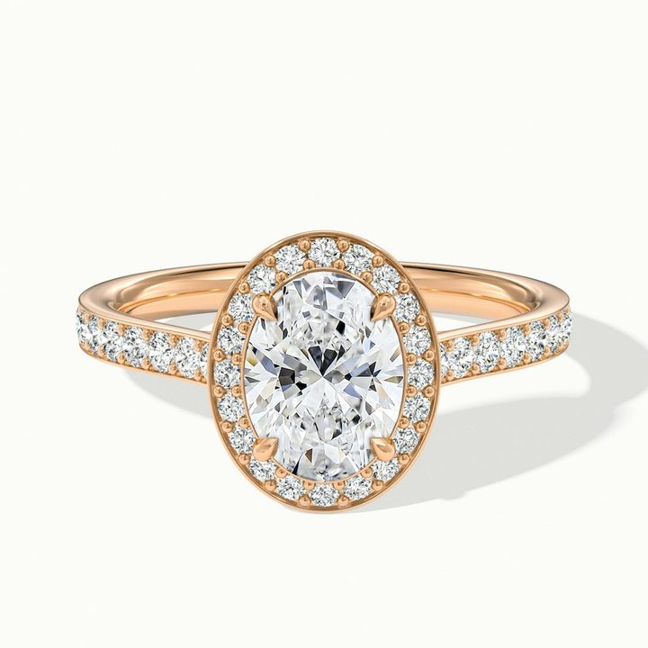 Erin 3 Carat Oval Halo Pave Lab Grown Engagement Ring in 18k Rose Gold