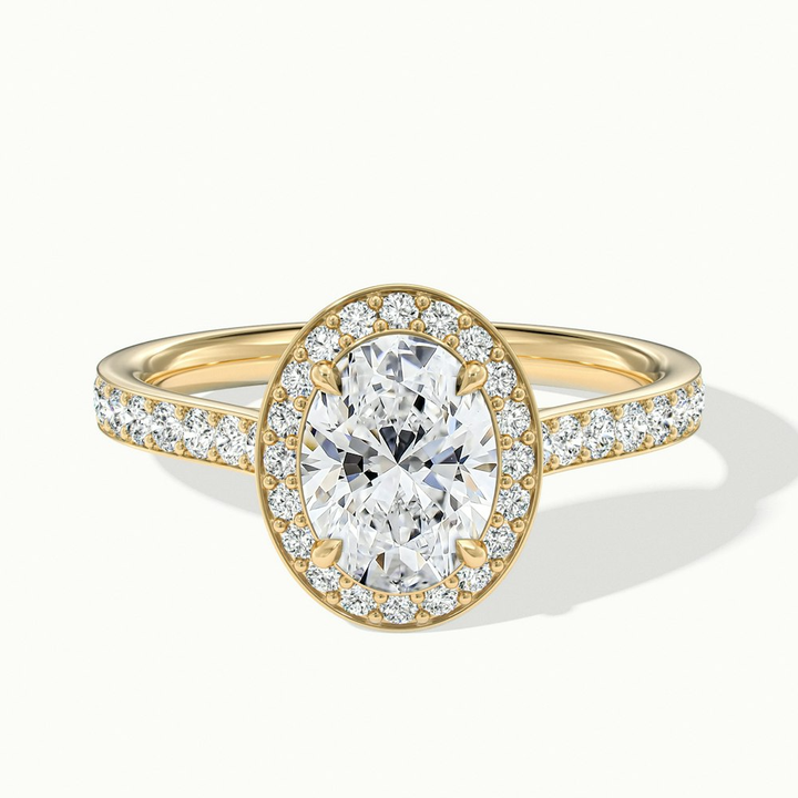 Emily 1.5 Carat Oval Halo Pave Moissanite Diamond Ring in 18k Yellow Gold