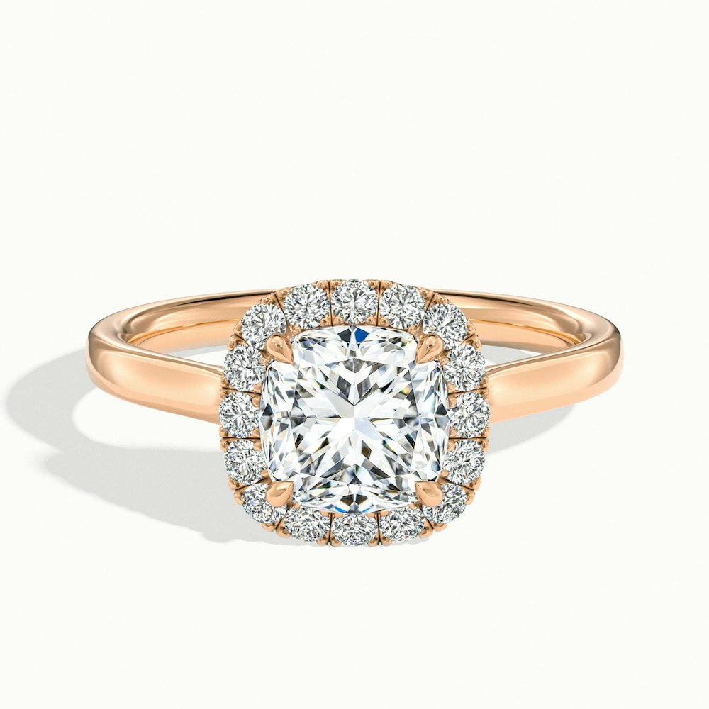 Dina 1 Carat Cushion Cut Halo Moissanite Diamond Ring in 10k Rose Gold