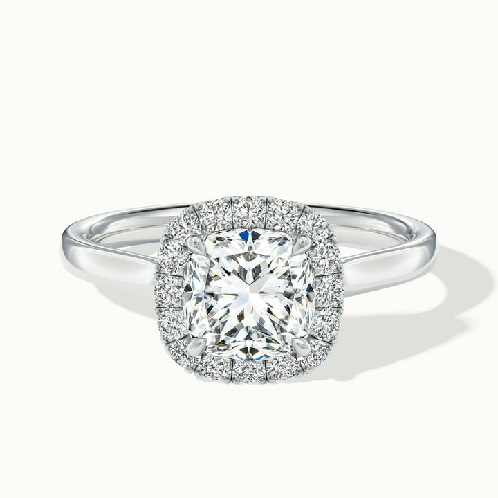 Dina 4 Carat Cushion Cut Halo Moissanite Diamond Ring in 10k White Gold