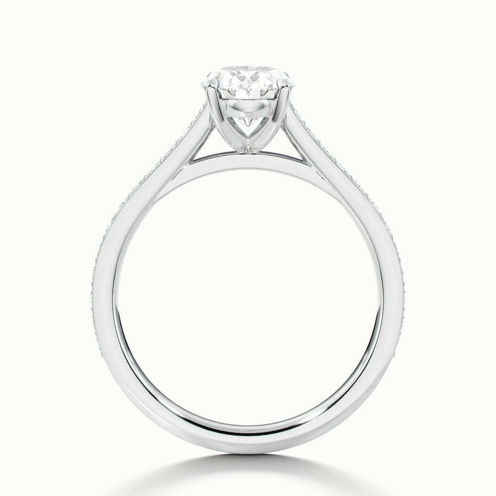Jessy 1 Carat Oval Cut Solitaire Pave Lab Grown Engagement Ring in 10k White Gold