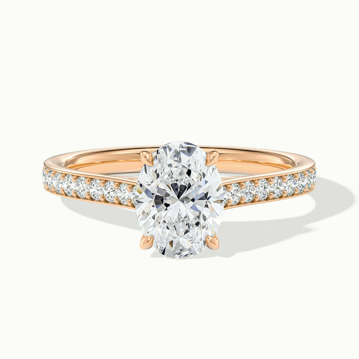 Jessy 1 Carat Oval Cut Solitaire Pave Lab Grown Engagement Ring in 14k Rose Gold