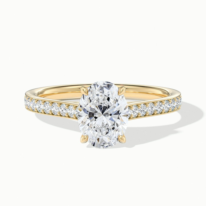 Dallas 3 Carat Oval Cut Solitaire Pave Moissanite Diamond Ring in 10k Yellow Gold