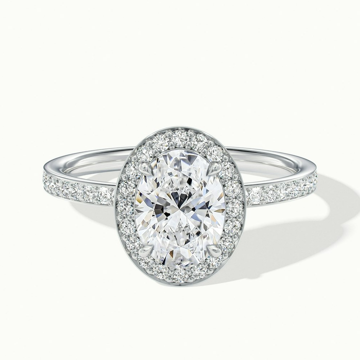 Claudia 1 Carat Oval Halo Pave Moissanite Diamond Ring in 14k White Gold