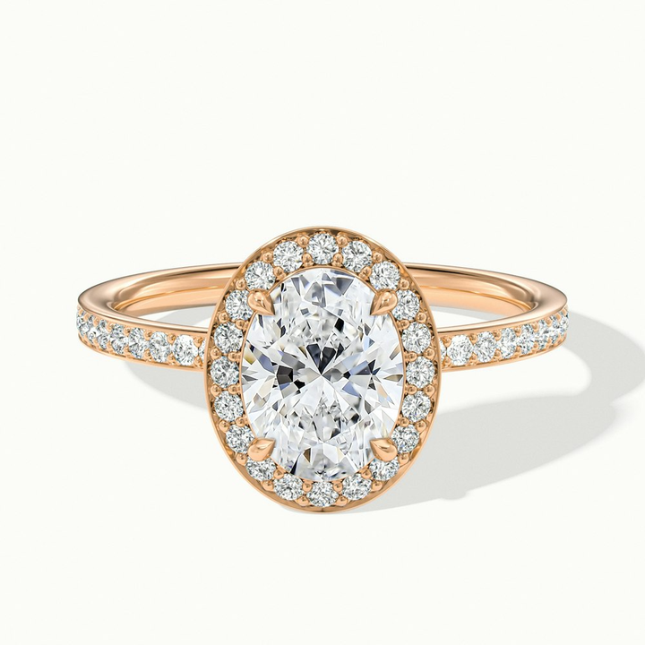 Claudia 1 Carat Oval Halo Pave Moissanite Diamond Ring in 14k Rose Gold