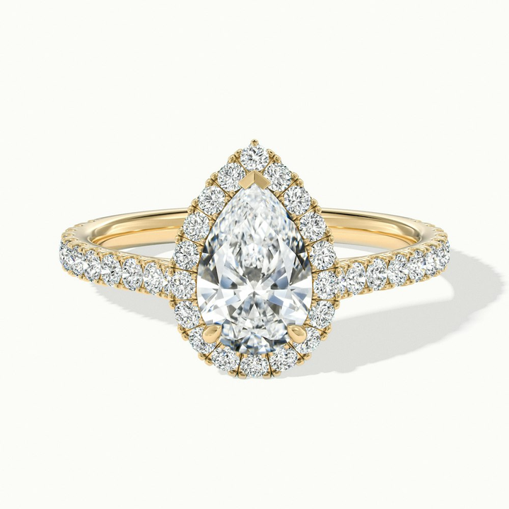 Cindy 3 Carat Pear Shaped Halo Moissanite Diamond Ring in 10k Yellow Gold