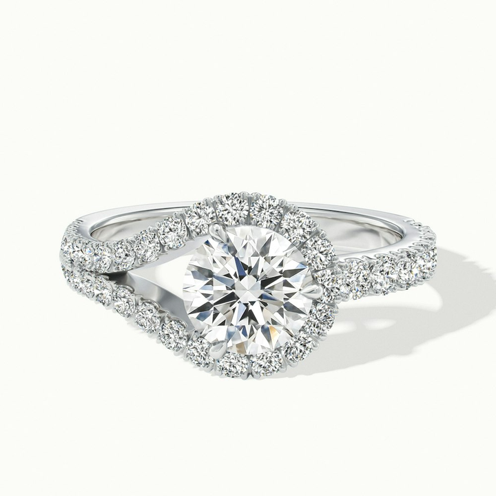 Betti 1 Carat Round Halo Scallop Lab Grown Engagement Ring in 14k White Gold