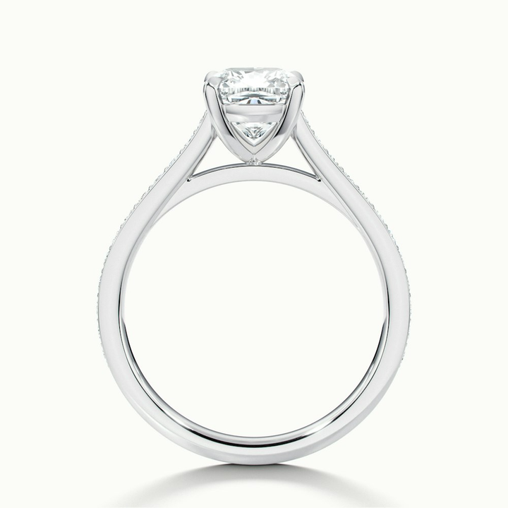 Eva 3 Carat Cushion Cut Solitaire Pave Moissanite Diamond Ring in 10k White Gold