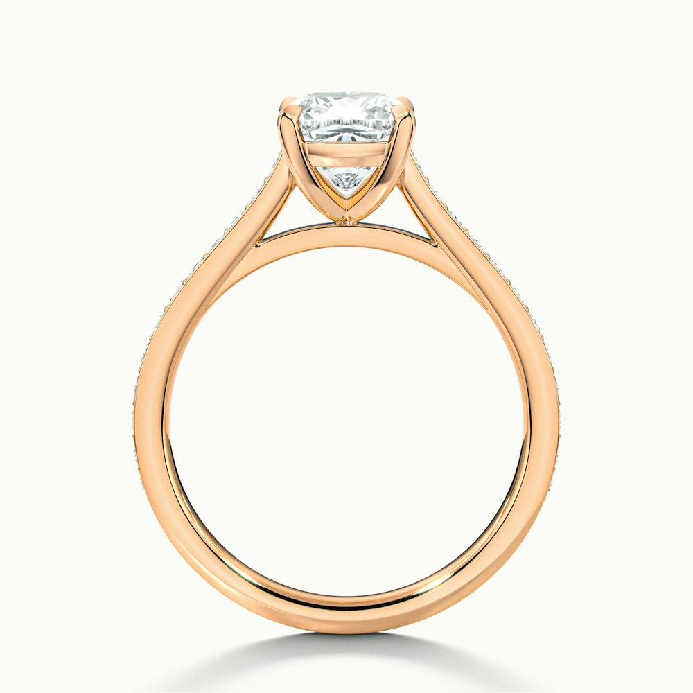 Eva 2 Carat Cushion Cut Solitaire Pave Lab Grown Engagement Ring in 10k Rose Gold