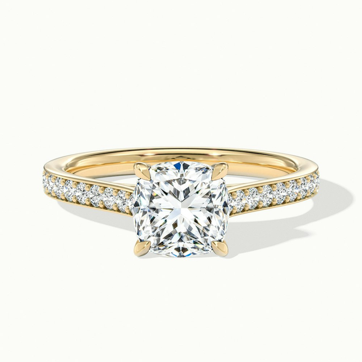 Eva 1 Carat Cushion Cut Solitaire Pave Moissanite Diamond Ring in 10k Yellow Gold