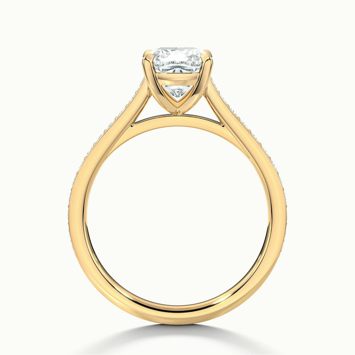 Eva 1 Carat Cushion Cut Solitaire Pave Moissanite Diamond Ring in 10k Yellow Gold