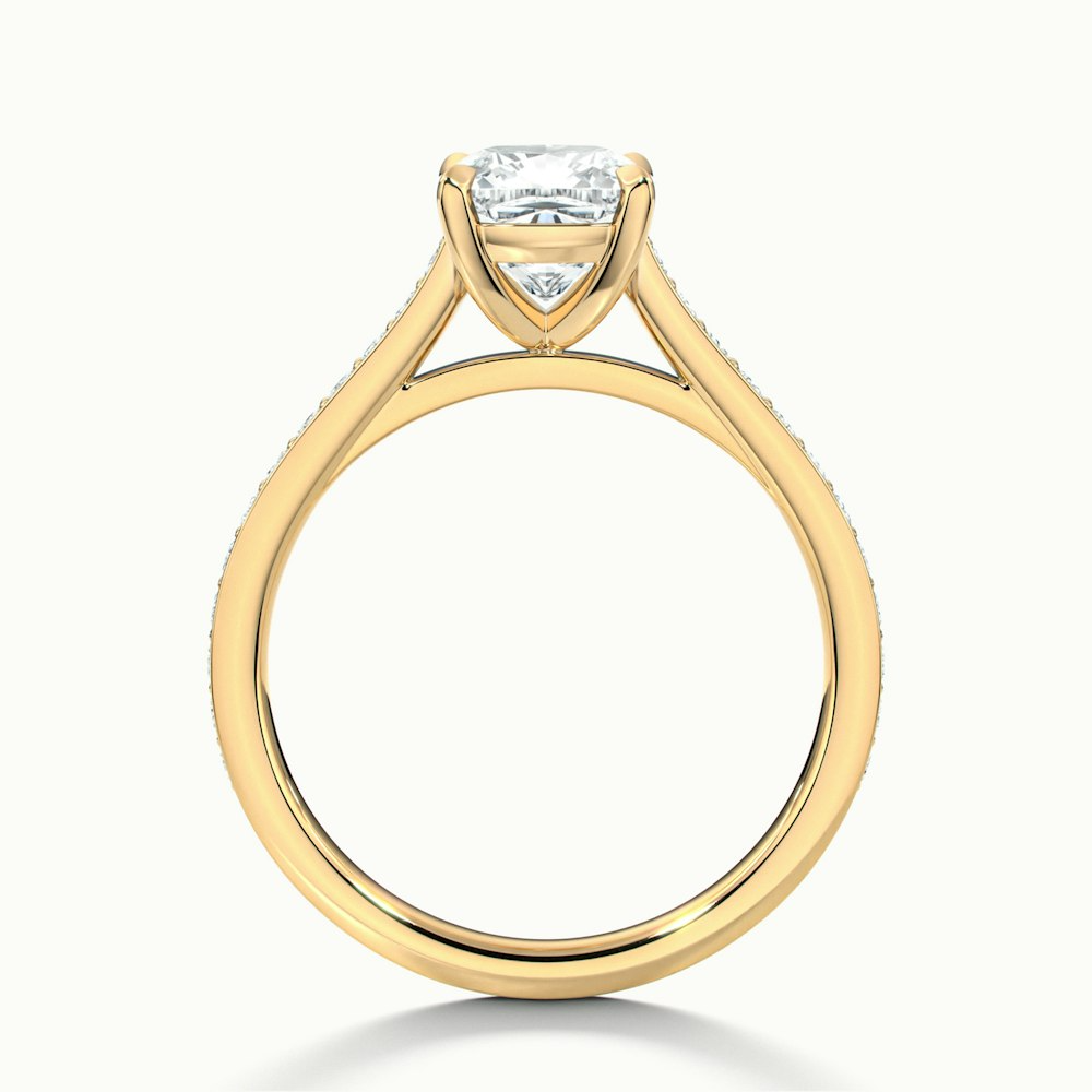 Eva 1.5 Carat Cushion Cut Solitaire Pave Lab Grown Engagement Ring in 18k Yellow Gold