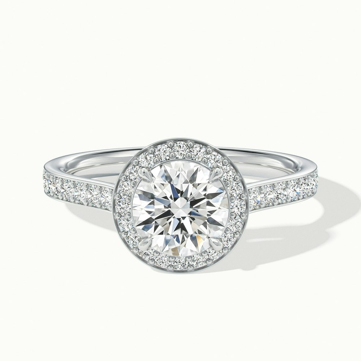 Jessy 5 Carat Round Halo Pave Moissanite Engagement Ring in 18k White Gold