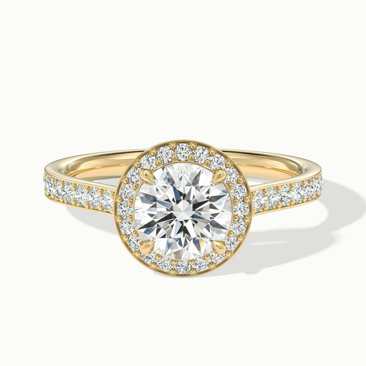 Jessy 2 Carat Round Halo Pave Moissanite Engagement Ring in 14k Yellow Gold