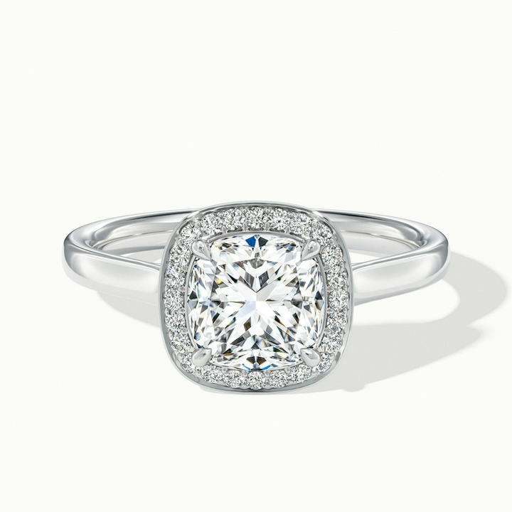 Jeri 3 Carat Cushion Cut Halo Moissanite Engagement Ring in 10k White Gold
