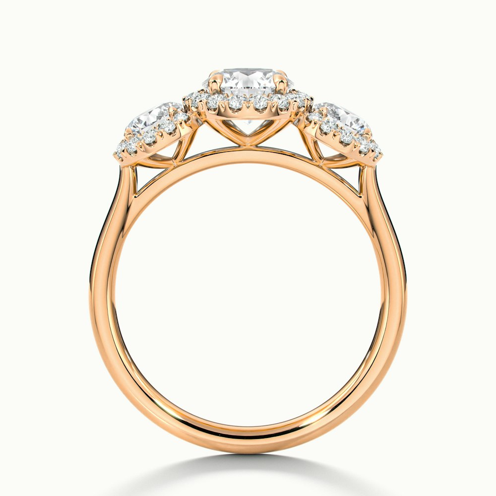 Flora 2 Carat Three Stone Round Halo Lab Grown Diamond Ring in 14k Rose Gold