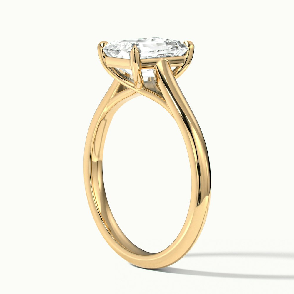 Hana 3 Carat Emerald Cut Solitaire Lab Grown Diamond Ring in 10k Yellow Gold