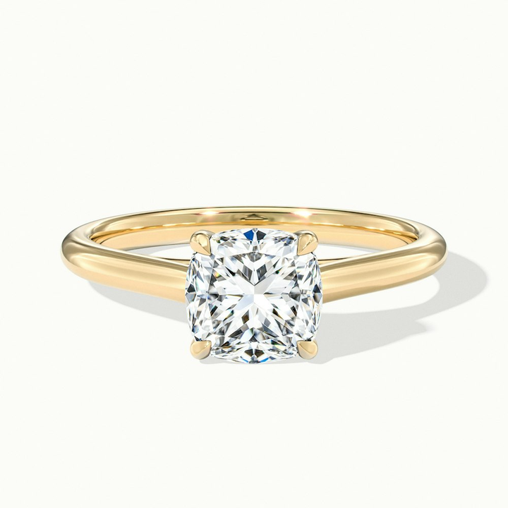 Nelli 3 Carat Cushion Cut Solitaire Moissanite Diamond Ring in 10k Yellow Gold