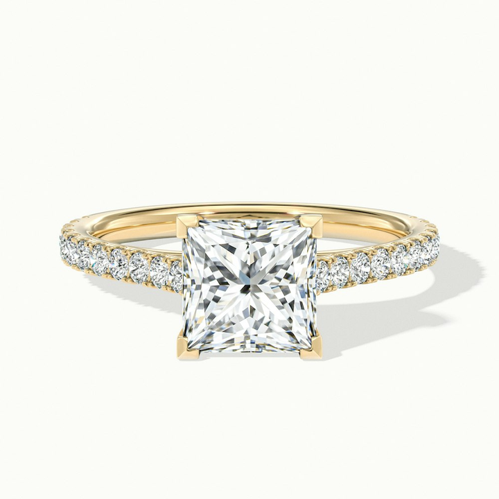 Helyn 3 Carat Princess Cut Solitaire Scallop Moissanite Engagement Ring in 10k Yellow Gold
