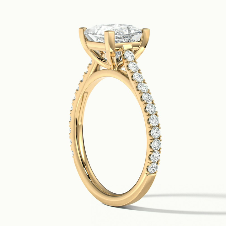 Iva 3 Carat Princess Cut Solitaire Scallop Lab Grown Diamond Ring in 10k Yellow Gold