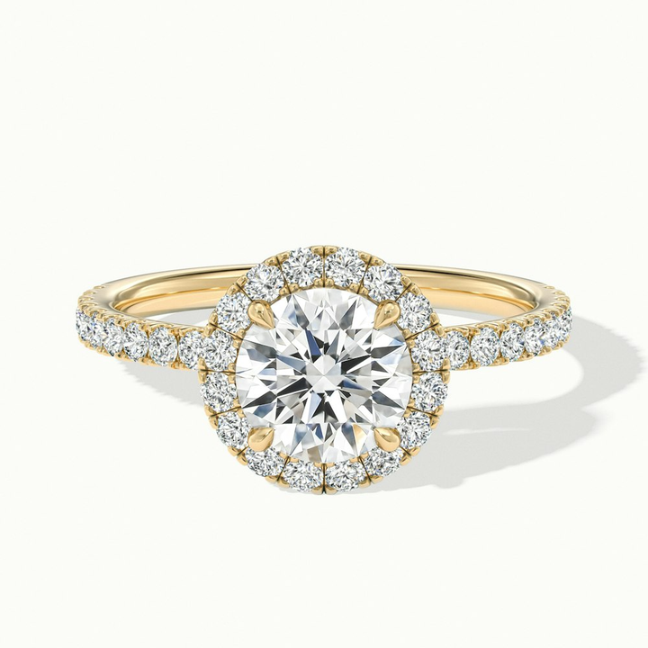 Hailey 1.5 Carat Round Cut Halo Moissanite Engagement Ring in 10k Yellow Gold