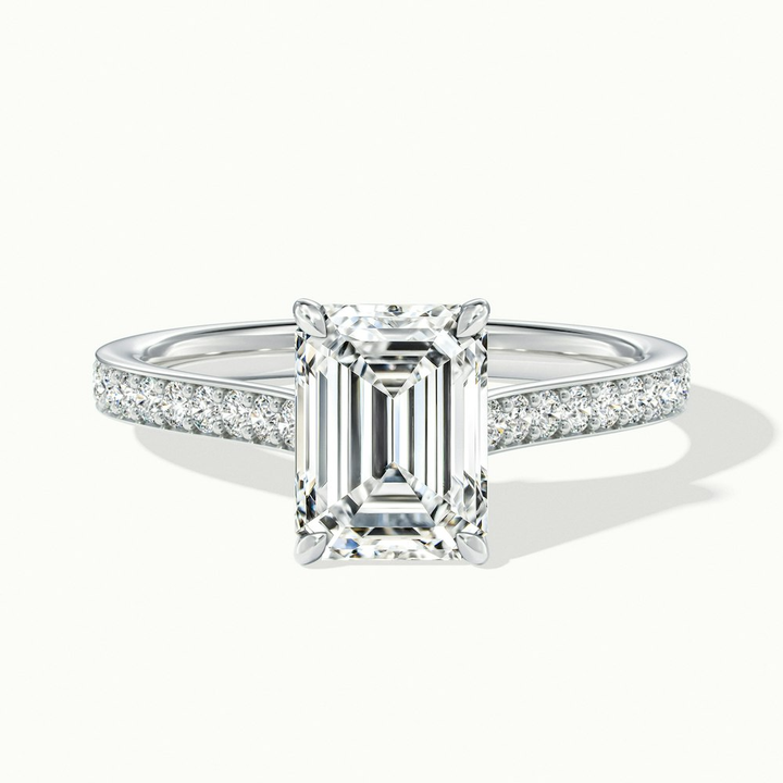 Chase 3 Carat Emerald Cut Solitaire Pave Moissanite Engagement Ring in 10k White Gold