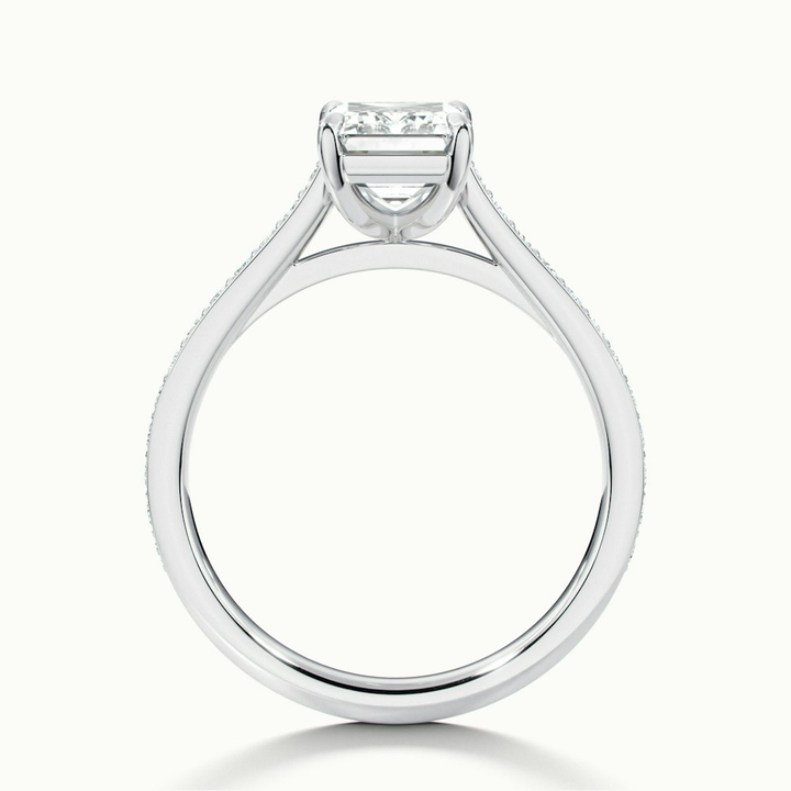 Chase 4 Carat Emerald Cut Solitaire Pave Moissanite Engagement Ring in 10k White Gold