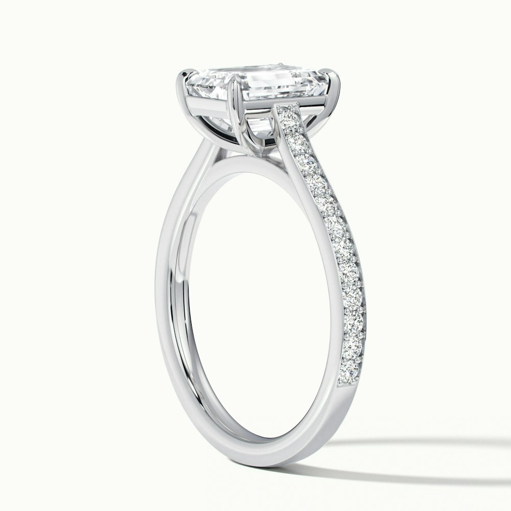 Eliza 4 Carat Emerald Cut Solitaire Pave Lab Grown Diamond Ring in 10k White Gold