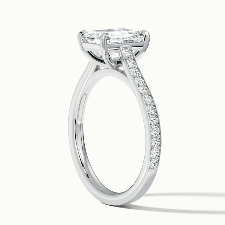 Eliza 5 Carat Emerald Cut Solitaire Pave Lab Grown Diamond Ring in 14k White Gold