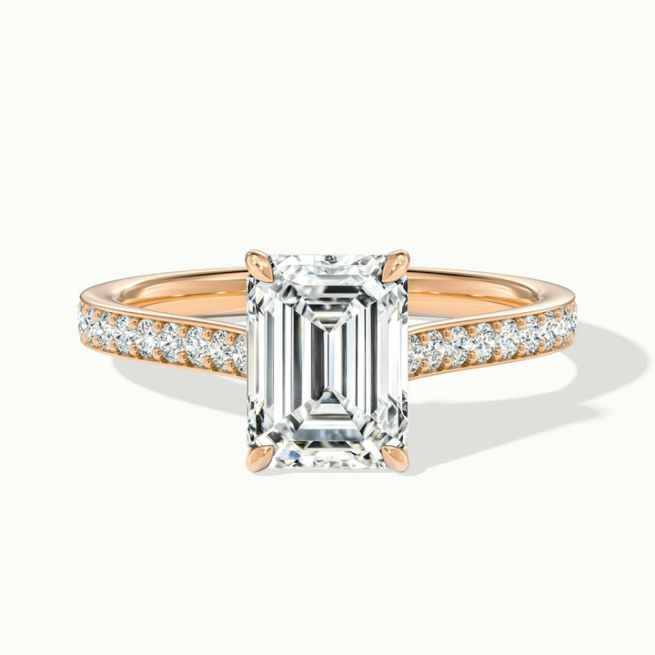 Eliza 2 Carat Emerald Cut Solitaire Pave Lab Grown Diamond Ring in 10k Rose Gold