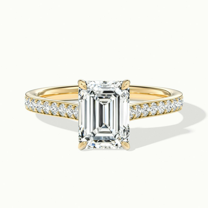Eliza 3 Carat Emerald Cut Solitaire Pave Lab Grown Diamond Ring in 10k Yellow Gold
