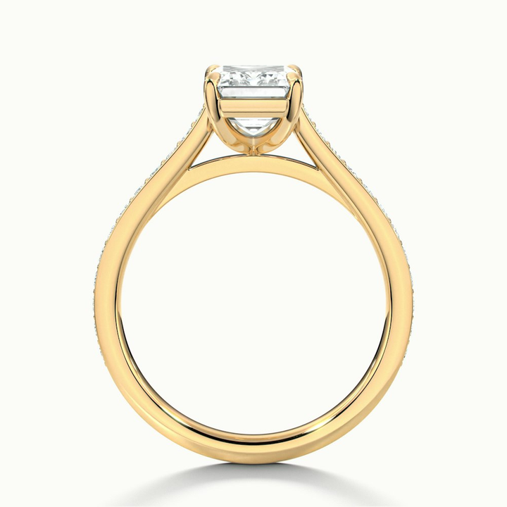 Eliza 3 Carat Emerald Cut Solitaire Pave Lab Grown Diamond Ring in 10k Yellow Gold