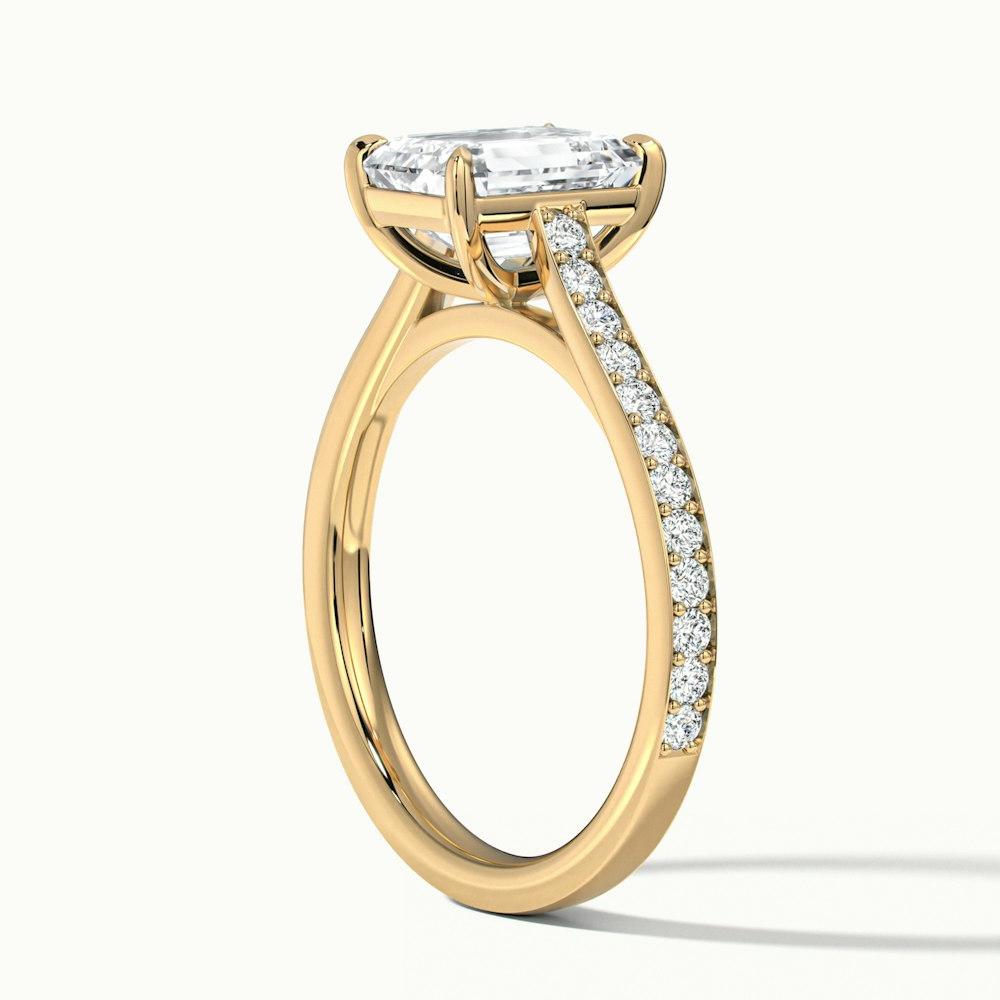 Chase 3 Carat Emerald Cut Solitaire Pave Moissanite Engagement Ring in 10k Yellow Gold