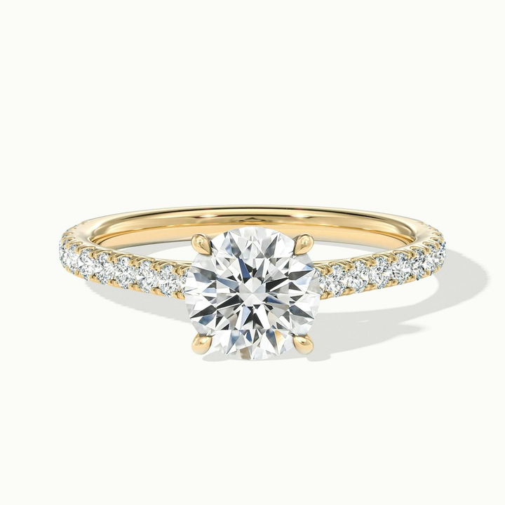 Hope 3 Carat Round Solitaire Scallop Lab Grown Diamond Ring in 10k Yellow Gold