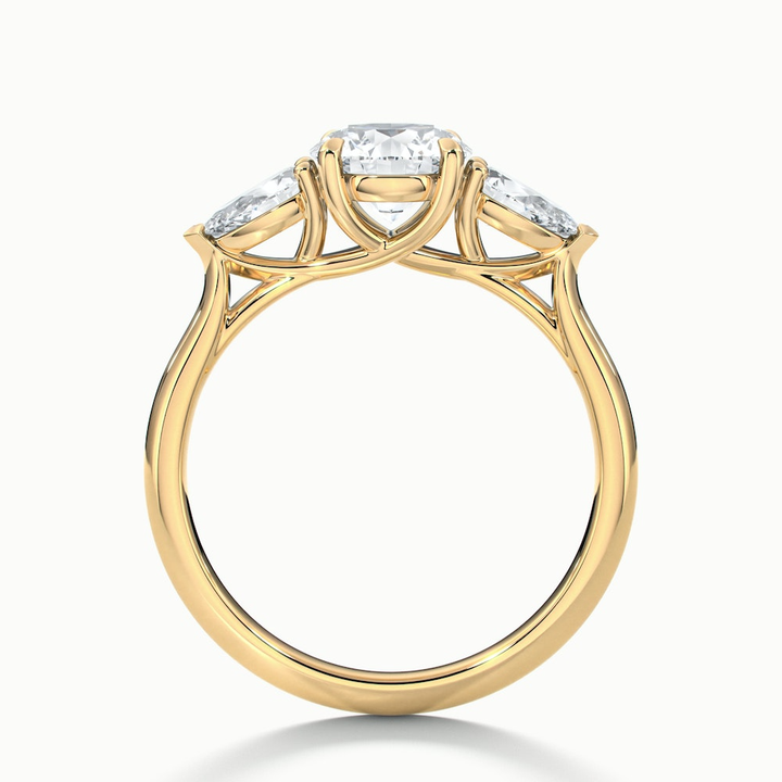 Amaya 1 Carat Round 3 Stone Moissanite Diamond Ring With Pear Side Stone in 10k Yellow Gold
