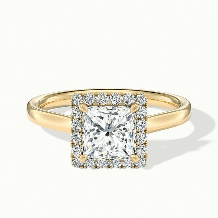 Bela 1.5 Carat Princess Cut Halo Moissanite Engagement Ring in 10k Yellow Gold