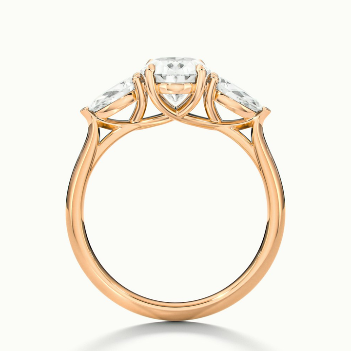 Jini 1 Carat Three Stone Oval Lab Grown Diamond Ring in 10k Rose Gold