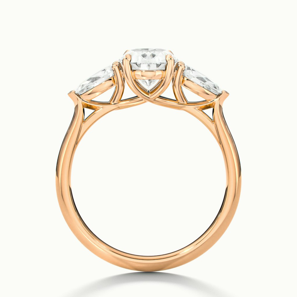Isa 3 Carat Three Stone Oval Halo Moissanite Engagement Ring in 18k Rose Gold