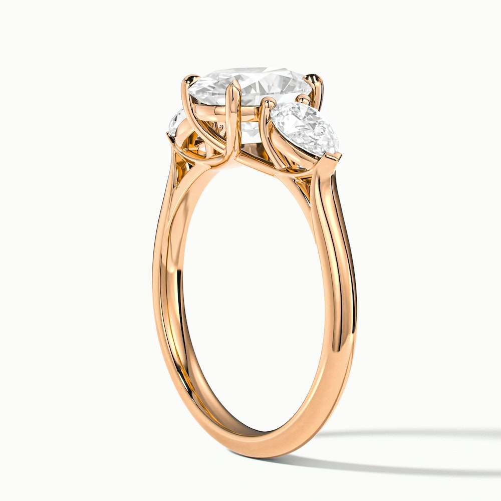 Isa 3 Carat Three Stone Oval Halo Moissanite Engagement Ring in 18k Rose Gold