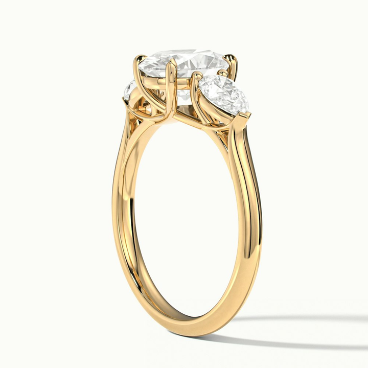 Isa 1 Carat Three Stone Oval Halo Moissanite Engagement Ring in 14k Yellow Gold