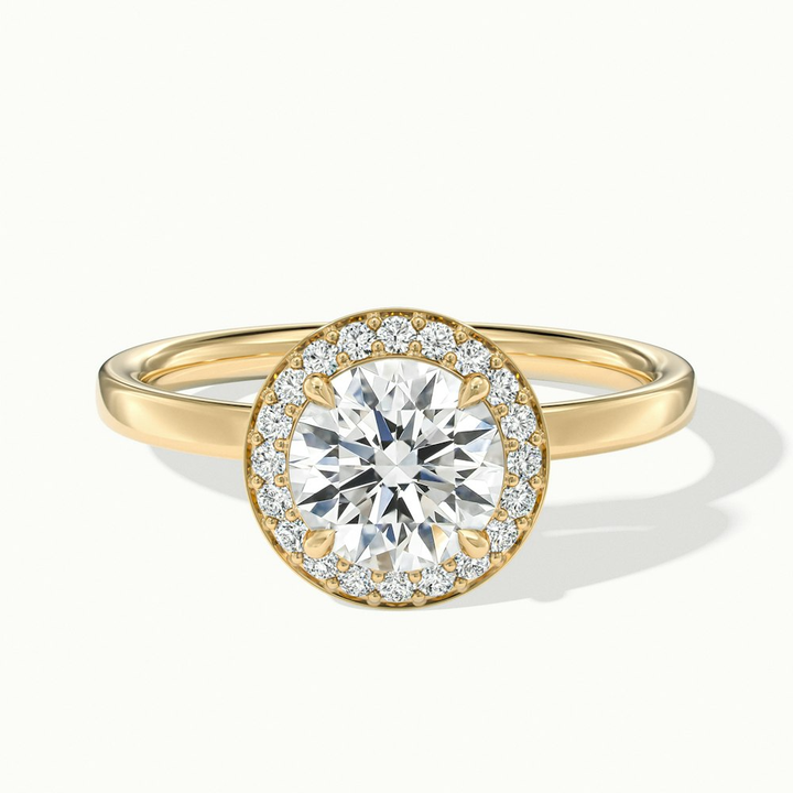 Aura 2 Carat Round Halo Pave Moissanite Engagement Ring in 14k Yellow Gold
