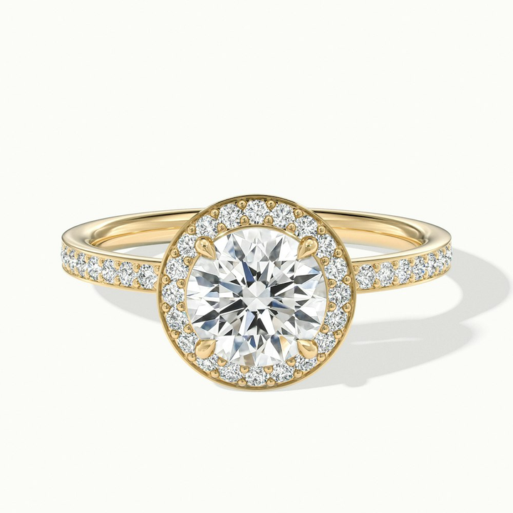 Nyra 3 Carat Round Halo Pave Moissanite Engagement Ring in 10k Yellow Gold