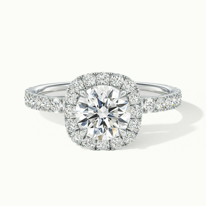 Adley 1 Carat Round Cut Halo Pave Lab Grown Diamond Ring in 18k White Gold