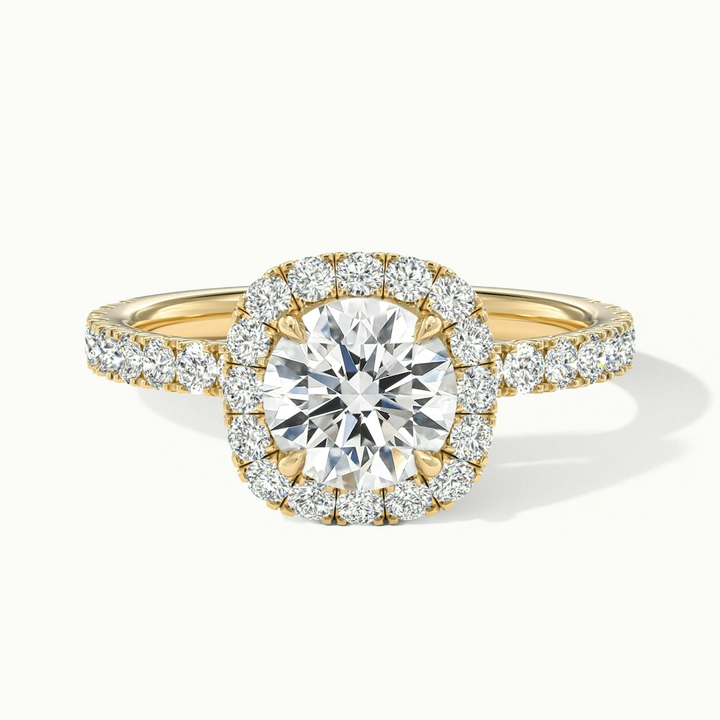 Adley 3 Carat Round Cut Halo Pave Lab Grown Diamond Ring in 10k Yellow Gold