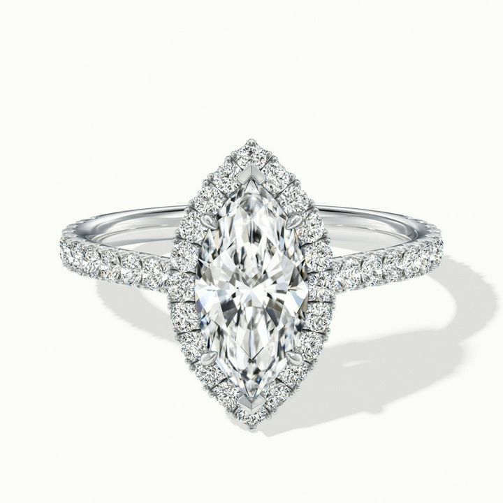 Anna 3 Carat Marquise Halo Pave Moissanite Engagement Ring in 10k White Gold