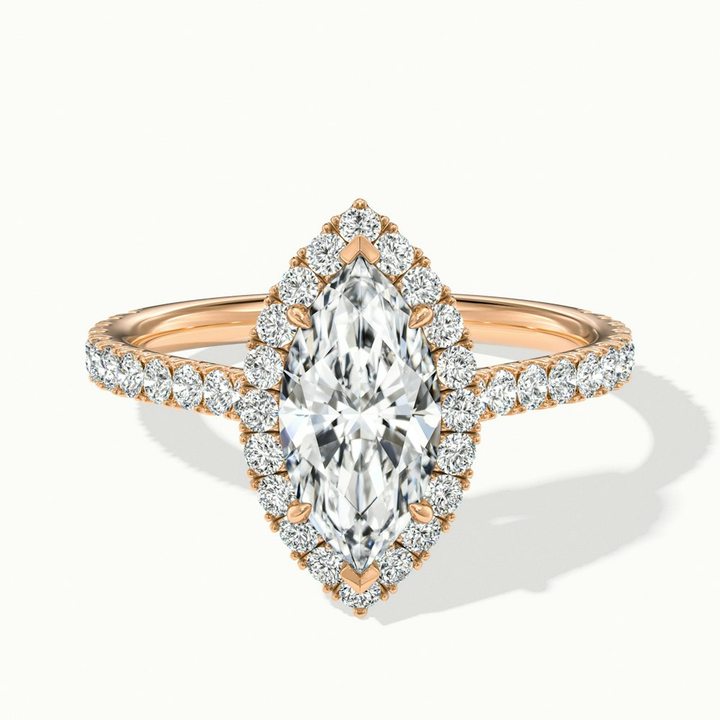 Anna 2 Carat Marquise Halo Pave Moissanite Engagement Ring in 14k Rose Gold
