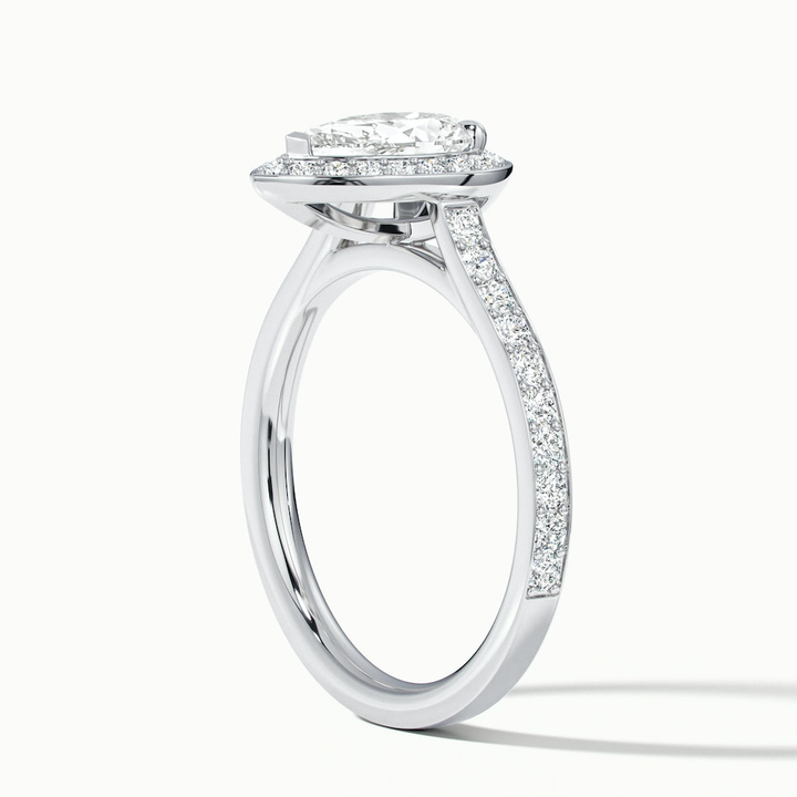 Elena 1 Carat Pear Halo Pave Moissanite Diamond Ring in Platinum