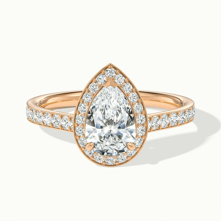 Elena 1 Carat Pear Halo Pave Moissanite Diamond Ring in 14k Rose Gold