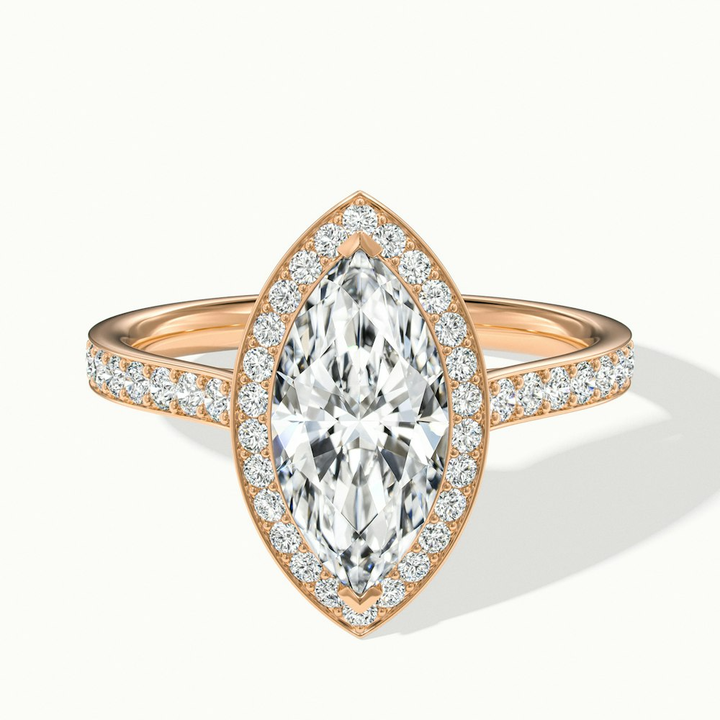 Lara 2 Carat Marquise Halo Pave Lab Grown Diamond Ring in 14k Rose Gold