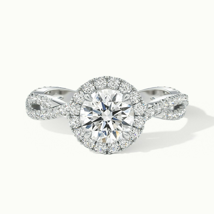 Riva 4 Carat Round Cut Halo Twisted Pave Moissanite Engagement Ring in 10k White Gold